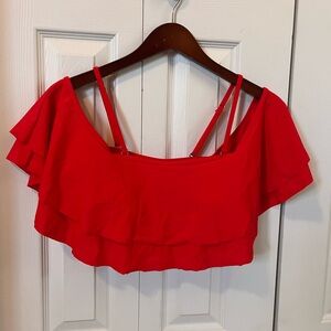 Red Ruffle Off-Shoulder Bikini Top